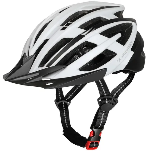 Wozinsky HT-28VCB Fahrradhelm Größe M Schwarz-Weiß – Leicht, Verstellbar und Atmungsaktiv - Wozinsky MTB-Fahrradhelm mit abnehmbarem Visier und USB-Rücklicht, Größe M – perfekt für alle Radabenteuer. Hoher Tragekomfort und optimale Belüftung sorgen für Sicherheit und Spaß auf jeder Fahrt.