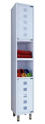 VCM Holz Badezimmerschrank Darola - Eleganter Hochschrank mit Mattglastür, ideal für jedes Badezimmer. Mit 3 Fachböden und 6 Fächern bietet er viel Stauraum und ist erweiterbar für individuelle Badgestaltungen.
