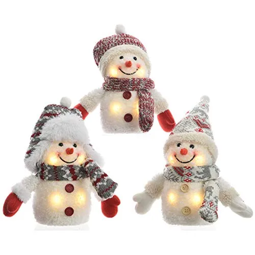 LED Schneemann 3ass auf Batterie 11x11x15 cm warmweiß