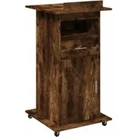 vidaXL Rednerpult mit Rollen & Schublade - Räuchereiche 55x55x107 cm - Laptop-Ständer mit neigbarer Oberplatte für komfortables Lesen und Notieren. Ideal für Präsentationen, mit viel Stauraum und feststellbaren Rollen für einfachen Transport und sichere Standsicherheit.