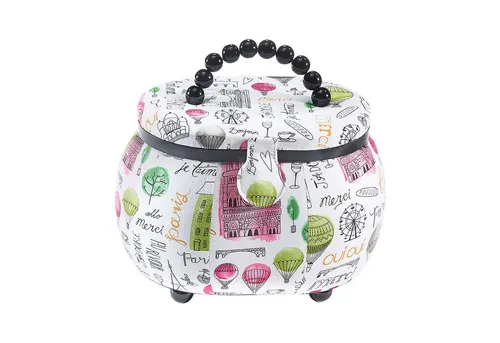 Kobolo Nähkorb oval Weiß und Rosa - Perlengriff - Nähkästchen mit praktischem Organisationseinsatz für Nähutensilien, handgefertigt und ideal für kreative Projekte.