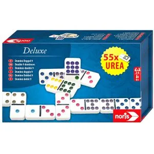 Noris Deluxe Doppel 9 Domino – Hochwertiges Urea-Dominospiel mit Magnet-Aufbewahrungskasten - Domino-Spiel für 2-6 Spieler ab 6 Jahren, fördert Konzentration und logisches Denken. Die hochwertigen Urea-Dominosteine kommen in einer kompakten Magnet-Schachtel für einfachen Transport.