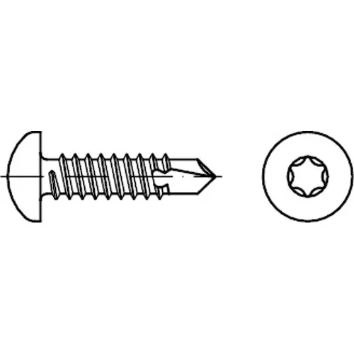 DIN 7504 Form ME Linsenkopf-Bohrschraube VG 4,8x38 - Metallschraube mit Innensechsrund-Antrieb, ideal für präzise Anwendungen. Länge von 38 mm und galvanisch verzinkt für zusätzliche Korrosionsbeständigkeit.