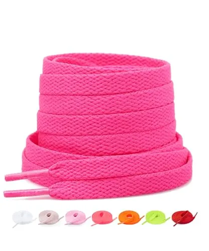 Stepace 2 Paar Flache Schnürsenkel, 8 mm Breite Premium Ersatz Schuhbänder für Turnschuhe, Sport, Freizeitschuhe Hot Pink 100cm