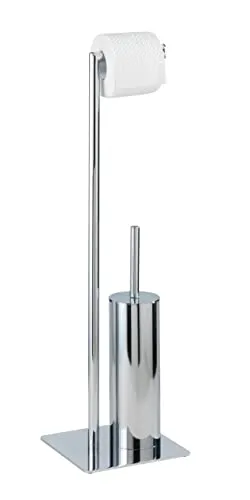 WENKO Stand WC-Garnitur Mod. Recco – 2-in-1 WC-Bürste & Toilettenpapierhalter - WC-Bürsten & Halter, elegante Kombination aus Bürste und Papierhalter, aus lackiertem Stahl mit schwerer Bodenplatte für Stabilität.