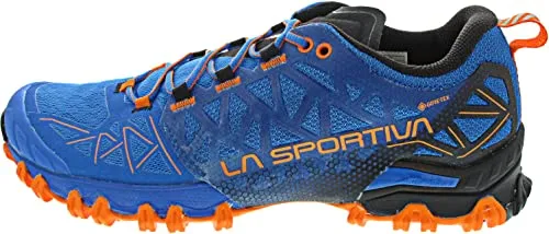 LA SPORTIVA Bushido II GTX Electric Blue/Tiger - Laufschuhe mit ergonomischem Wechselfußbett, verstärktem Zehenschutz und griffiger FriXion-Red-Sohle, ideal für anspruchsvolle Geländeläufe.