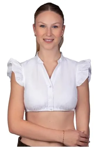 Edelnice Trachtenmode Moderne Dirndlbluse Eva mit Flügelärmeln Gr. 32-50 (DE/NL/SE/PL, Numerisch, 40, Regular, Regular, weiß)