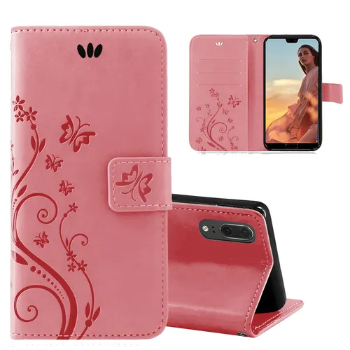 Huawei P20 Handy Tasche Handyhülle Wallet Schutz Buch Hülle Blumen Flip Cover