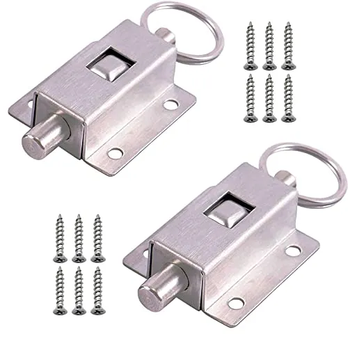 WiDream 2 pcs Federriegel, Türriegel Edelstahl Riegel, Federriegel Automatische Türriegel mit Schraube, Federriegel Schlossriegel für Fenster, Schranktüren, Gartentore, Tierkäfige usw (5,8 x 3,7 cm)
