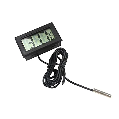 Fasizi Digitales LCD-Thermometer, Temperaturmonitor mit externer Sonde, für Kühlschrank mit Gefrierschrank, Kühlschrank, Aquarium, Schwarz