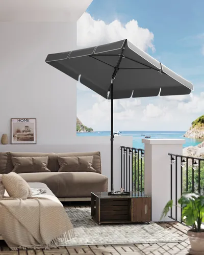 SONGMICS Sonnenschirm für Balkon grau B34GPU180G01 - Rechteckiger Sonnenschirm 180 x 125 cm, bietet UPF 50+ Schutz, PA-beschichtetes Schirmtuch und ist neigungs- sowie höhenverstellbar – ideal für gemütliche Stunden auf dem Balkon.