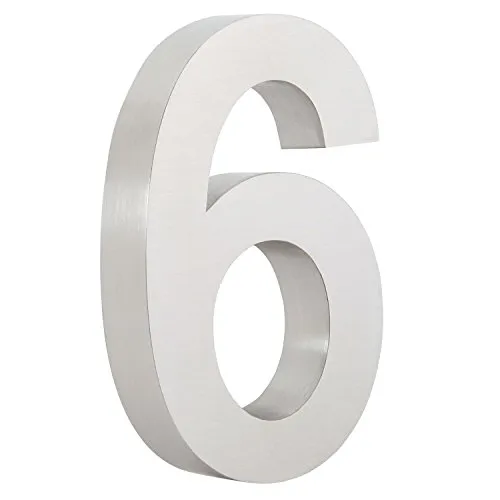 Zelsius Edelstahl Hausnummer „6“ | 13 x 20 cm, silber | Weitere Nummern verfügbar | Hausnummern, Hausnummernschild, Hausnummern Edelstahl