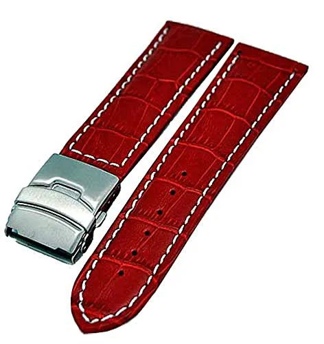 Uhrenhuette Uhrenarmband mit Faltschließe 26mm rot mit weisser Naht 3934