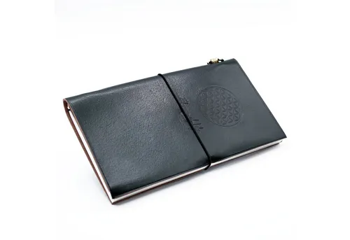 Bali-Homedecor Dekofigur Handgemachtes Ledertagebuch - Blume des Lebens - Grün (80 Seiten)