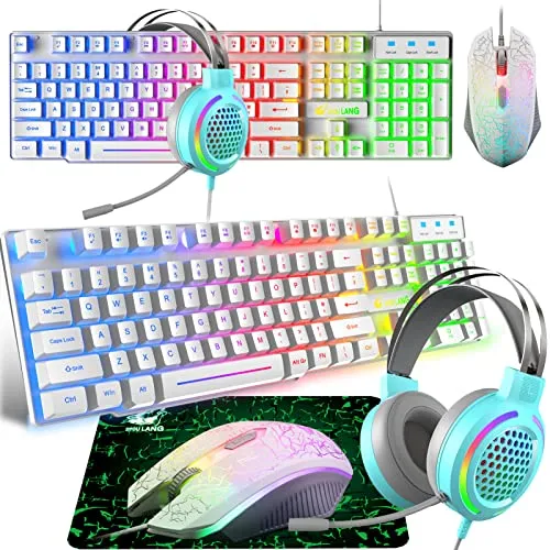 Gaming Tastatur Headset & Maus Set – 104 Tasten mit Rainbow Backlit und 2400DPI Maus
