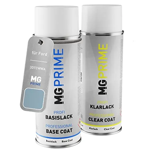 MG PRIME Autolack Sprühdosen Set für Ford 3DTCWWA / PN3BJ0 / Z Tonic Metallic/Kristallblau Metallic Basislack Klarlack Spraydose 400ml