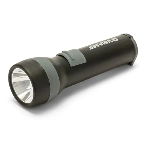 Linterna LED de plástico superresistente. Con práctico gancho. Funciona con 2 pilas D (no incluidas). Luz LED de larga duración. Súper brillante de 100 lúmenes (3W), resistente al agua y a los golpes.