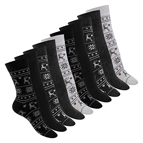 Celodoro Damen Motivsocken (10 PAAR) Süße Muster Crew Socken - Black Mix 39-42