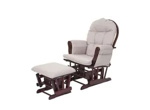 Relaxsessel MCW-C76 - Bequemer Schaukelstuhl mit Hocker - Sessel in creme-grau mit braunem Gestell, gepolstert und ideal zum Entspannen. Ausgezeichnetes Qualitätsmanagement und sozial verantwortlich.