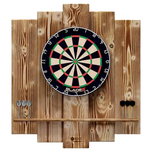 WDS Dartscheibe WOODEN Dartboard Surround - Zielscheiben, Premium Dart-Wandschutz mit einzigartigem Burned Look, schützt Ihre Wände und bringt Stil in Ihr Spielzimmer.