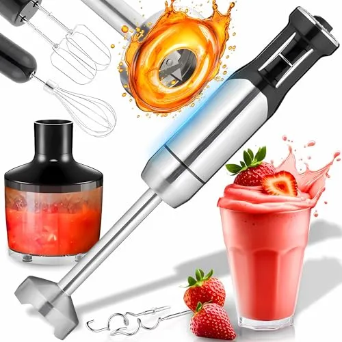 Retoo Stabmixer Set 1200W - Multifunktionaler Hand Blender mit Turbofunktion - Stabmixer mit 8 Geschwindigkeitsstufen und Anti-Spritz-Kragen für einfache Handhabung. Vielseitiges Zubehörset für die schnelle Zubereitung von Suppen, Saucen und mehr – ideal für jede Küche!