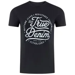 MUSTANG T-Shirt Herren Printshirt Regular Fit (1-tlg) Kurzarm Tee Shirt mit Rundhalsausschnitt aus 100% Baumwolle schwarz M (48/50)