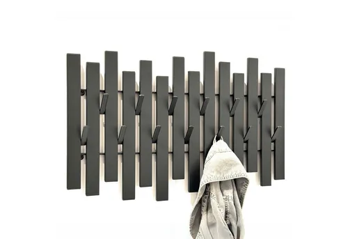 DanDiBo Wandgarderobe Schwarz Metall Modern 96637 - Wandgarderobe in modernem Schwarz, ideal für Flur und Diele. Mit robusten Haken für Jacken und Taschen, platzsparend und einfach zu montieren.