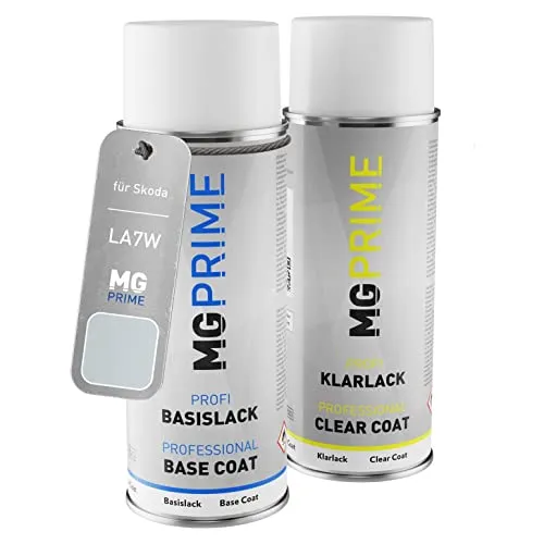 MG PRIME Autolack Sprühdosen Set für Skoda LA7W / 8E Reflexsilber Metallic/Brilliant Silber Metallic Basislack Klarlack Spraydose 400ml