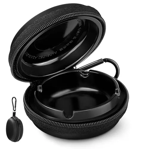 DESPOINA Taschenaschenbecher, Aschenbecher Mit Schlüsselanhänger für unterwegs, Aschenbecher mit Deckel geruchsdicht für Reisen, Camping und Freien (Schwarz-1)
