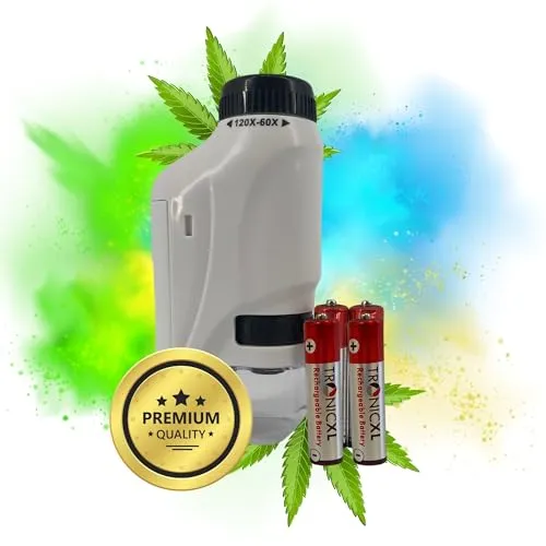 Grow Taschenmikroskop mit Akkus - Ernte Helfer für Grower, langlebig und leicht zu reinigen, ausgestattet mit LED für präzise Trichom-Bewertung.