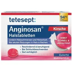 Tetesept Anginosan Halstabletten zuckerfrei Kirsch - Arzneimittel zur Linderung von Halsschmerzen, mit dem Wirkstoff Polyhexanid gegen bakterielle Erreger, zuckerfrei und mit leckerem Kirschgeschmack.