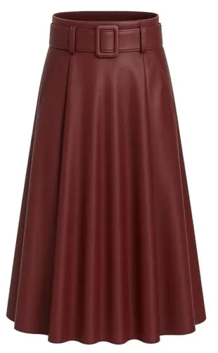 Mississhop 401 Damen A-Linien Rock mit Gürtel – Kunstleder Bordeaux