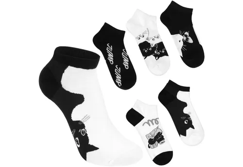 BRUBAKER Socken Damen Knöchelsocken mit süßen Kätzchen (Schwarz und Weiß, 5-Paar, Feel Good Damensocken mit Katzenmotiven) Sneakersocken Geschenk Set für Frauen mit Baumwolle