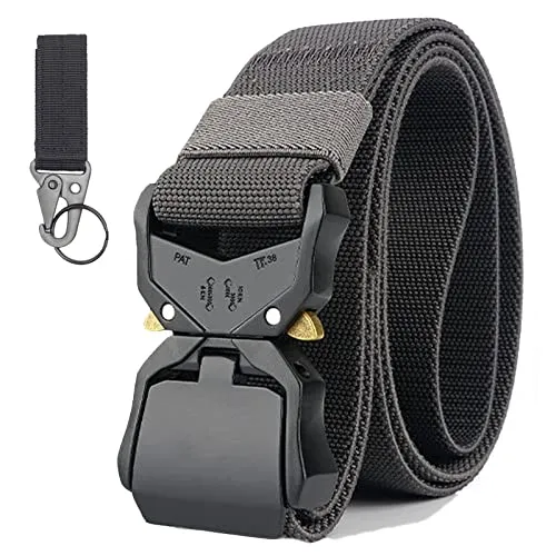 Bansga Herren Taktischer Gürtel, Schnellverschluss-Nylongürtel im Militärstil, Geschenk mit Haken(C-Grau)