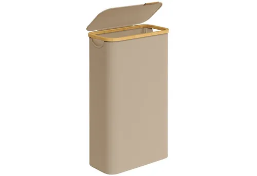 SONGMICS Wäschekorb, mit Deckel, 90 L, herausnehmbarer Wäschesack, Griffe aus Bambus