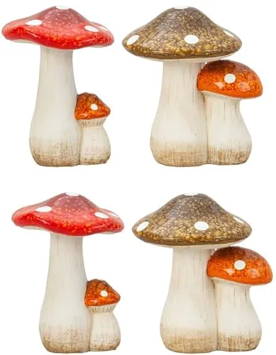 Geschenkestadl 4 Stück Pilz Figuren stehend 2 Farben 16cm Pilze Dekofiguren Herbstdekoration Natur Deko
