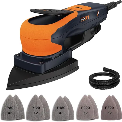 MAXXT Maus-Exzenterschleifer 350W - Schleifmaschine mit bürstenlosem Motor, 3mm Orbit und 6-stufiger Geschwindigkeitsregelung, ideal für präzises Schleifen in engen Räumen und komfortable Nutzung durch automatische Staubabsaugung.