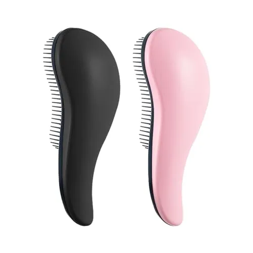 Stück Entwirrungsbürste, Verschiebbarer Haarkamm, Luftpolsterkamm, Massagekamm, Glättungskamm, Verwicklungsfreier Glättungskamm (Schwarz + Rosa) 2