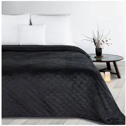 Design91 Tagesdecke LUIZ – Stylischer gesteppter Bettüberwurf aus Velours, schwarz 220 x 240 cm