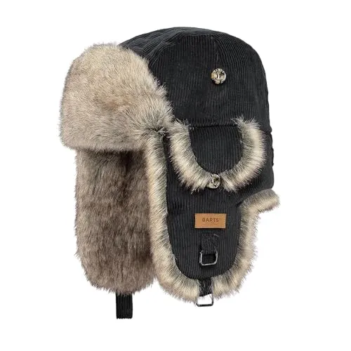 Barts Rib Bomber Trappermütze Schwarz - One-Size - Stylische Mütze aus Rippstrick mit weichem Kunstfellfutter und verstellbaren Ohrenklappen für optimalen Tragekomfort. Ideal für kalte Tage!