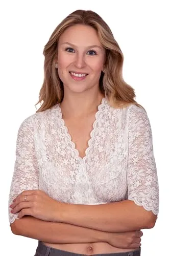 Edelnice Trachtenmode Dirndlbluse Thesi - Elegante Spitzenbluse für Damen - Dirndlblusen für Damen, hochwertige elastische Spitze für optimalen Tragekomfort und feminine Raffinesse, ideal für festliche Anlässe wie Oktoberfest oder Hochzeiten.