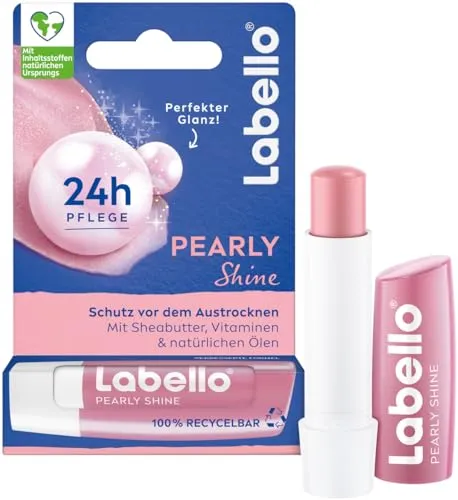 Labello Pearly Shine Lippenpflegestift, Lippenpflege mit schimmerndem Perlglanz für 24h Feuchtigkeit, pflegender Lippenbalsam mit Sheabutter und natürlichen Ölen (4,8 g)