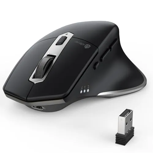 iClever Kabellose Bluetooth Maus - Ergonomische Bluetooth-Funkmaus mit 3-facher Konnektivität, ideal für Windows, Mac und Android. Wiederaufladbar über USB-C, leiser Betrieb für ungestörtes Arbeiten!