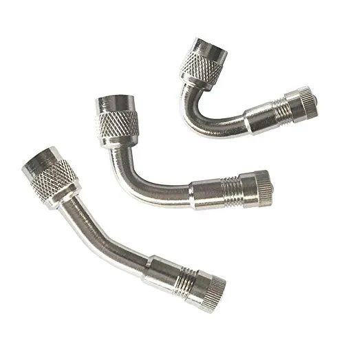 QitinDasen 3Pcs Professionell Reifen Ventilverlängerung Adapter Set, Vernickeltes Kupfer Reifenventil Verlängerung Schrader Ventil Adapter, für Fahrrad, Motorrad, Auto (Silber, 45°, 90°, 135°)