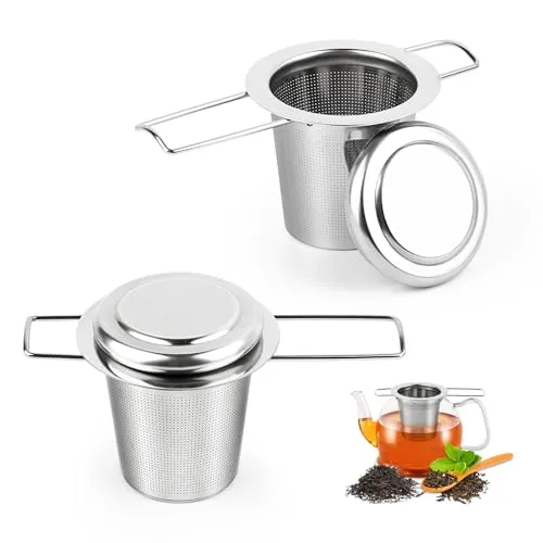 Stück Teesieb für Losen Tee, MXTIMWAN Teesieb Edelstahl für Tasse, Teefilter Edelstahl mit Deckel und Faltbare Griffe, Feinmaschiges Tea Infuser für Teekanne, Tasse, Becher, Spülmaschinenfest 2