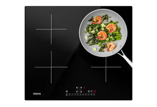 CIARRA Induktions-Kochfeld 60cm mit Timer und Booster - Das CIARRA Induktions-Kochfeld bietet 4 Zonen und 9 Leistungsstufen für schnelles Kochen. Mit Touch Control für einfache Bedienung und energiesparender Technologie. Ideal für moderne Küchen.