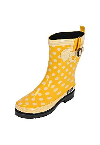 MADSea Damen Gummistiefel Ocean Halbschaft, Gelb mit weißen Punkten - Stylische Halbschaft Gummistiefel für Damen in Gelb mit weißen Punkten, ideal für Regenwetter. Rutschfeste Sohle und kälteisolierende Einlegesohle bieten optimalen Komfort beim Wandern.