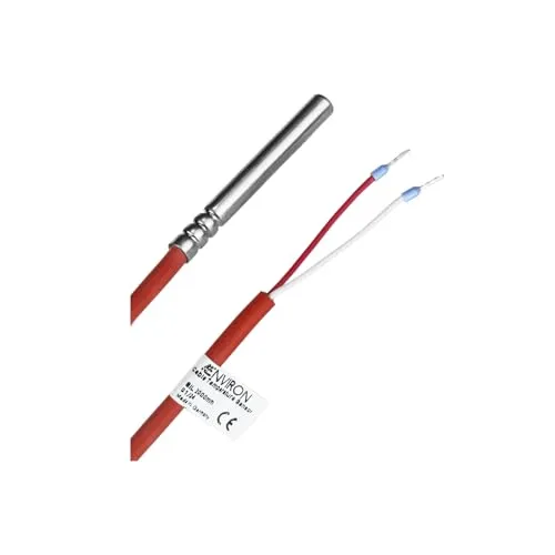 ENVIRON- PT100 Temperaturfühler | Made in Germany | 2 Meter Silikon-Leitung bis 200°C | Temperatursensor Fühler Kabelfühler Solarfühler