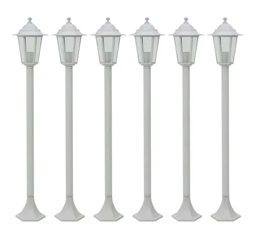 vidaXL Außen-Wandleuchte Garten-Pollerleuchte 6 Stk. E27 110 cm Aluminium Weiß - 6-teiliges Garten-Pollerleuchten-Set aus langlebigem Aluminium, ideal für stimmungsvolle und sichere Gartenbeleuchtung. Schützt vor Witterungseinflüssen mit IP44.