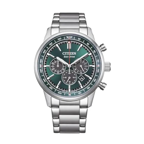 Citizen Eco-Drive Herrenarmbanduhr Classic Chronograph Grün CA4720-52X - Elegante Herrenarmbanduhr mit grünem Zifferblatt und Edelstahl-Gehäuse. Solarbetrieb, Stoppuhr und Kalenderfunktion bieten praktische Vorteile im Alltag.